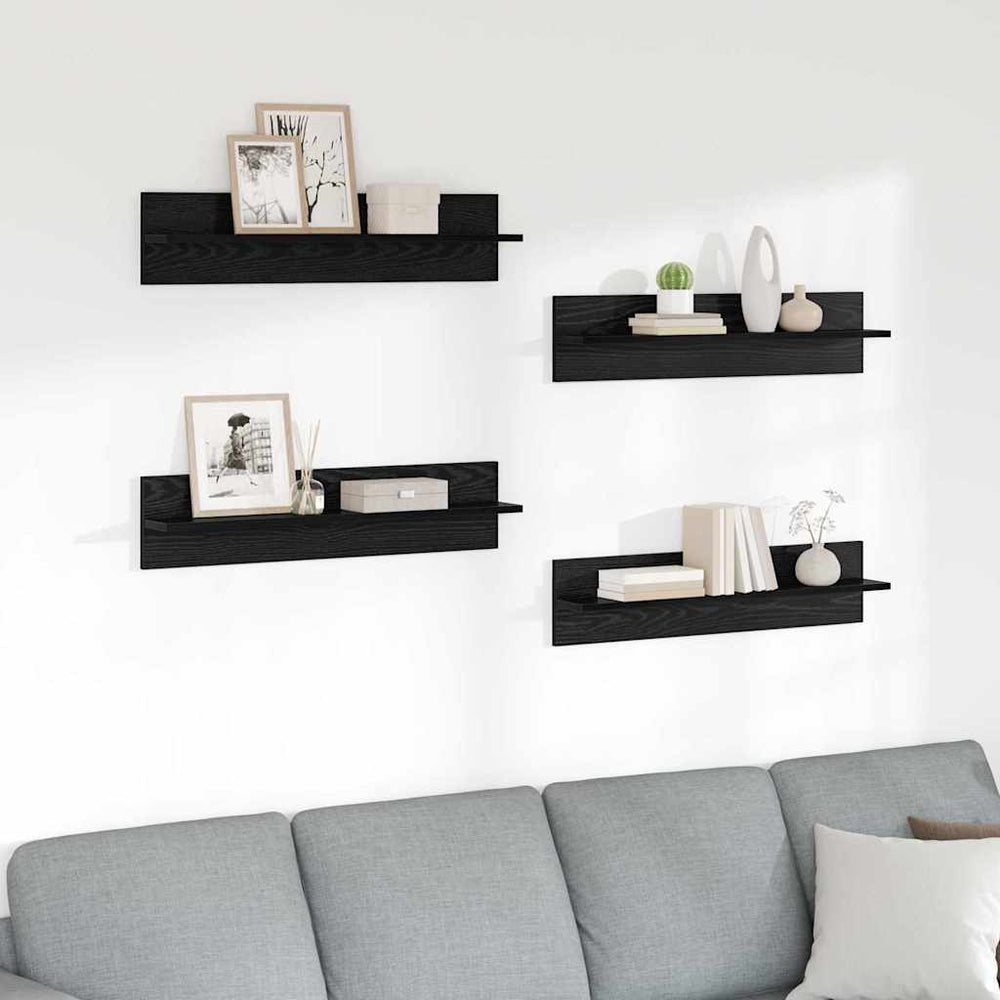 vidaXL Wall Shelves 4 pcs Black Oak Look 80 x 11.5 x 18 cm