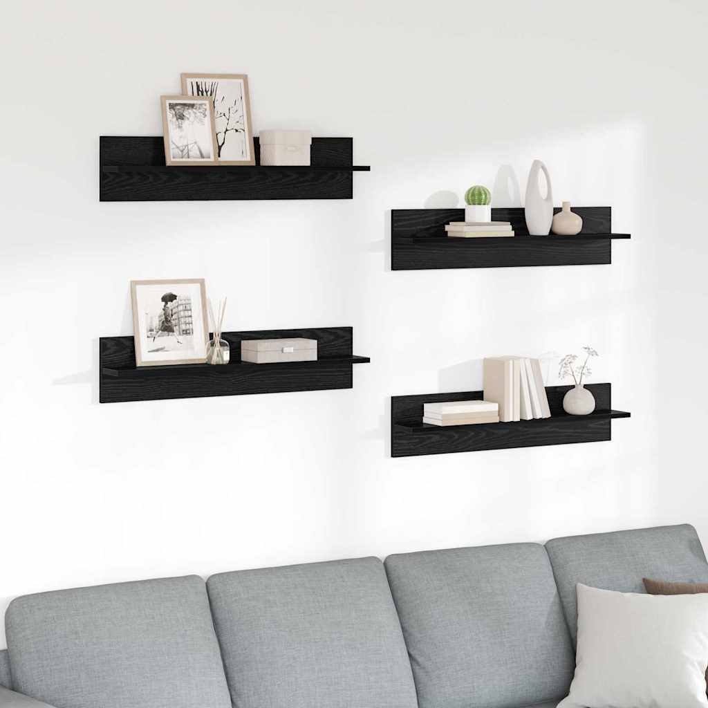 vidaXL Étagères murales 4 pcs Noir Aspect chêne 80 x 11,5 x 18 cm