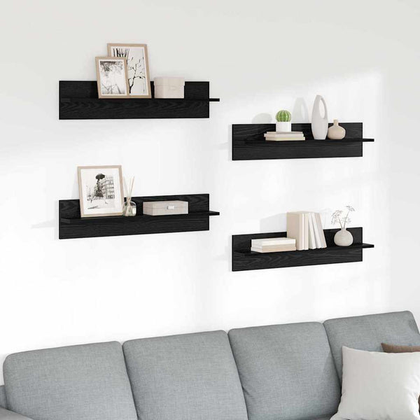 vidaXL Étagères murales 4 pcs Noir Aspect chêne 80 x 11,5 x 18 cm