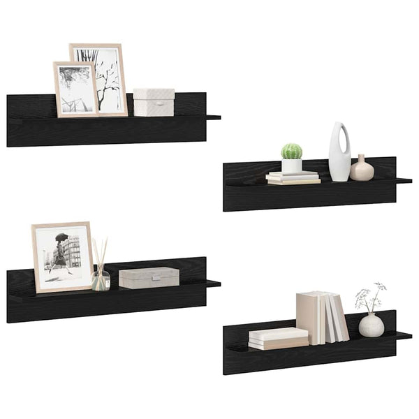 vidaXL Étagères murales 4 pcs Noir Aspect chêne 80 x 11,5 x 18 cm