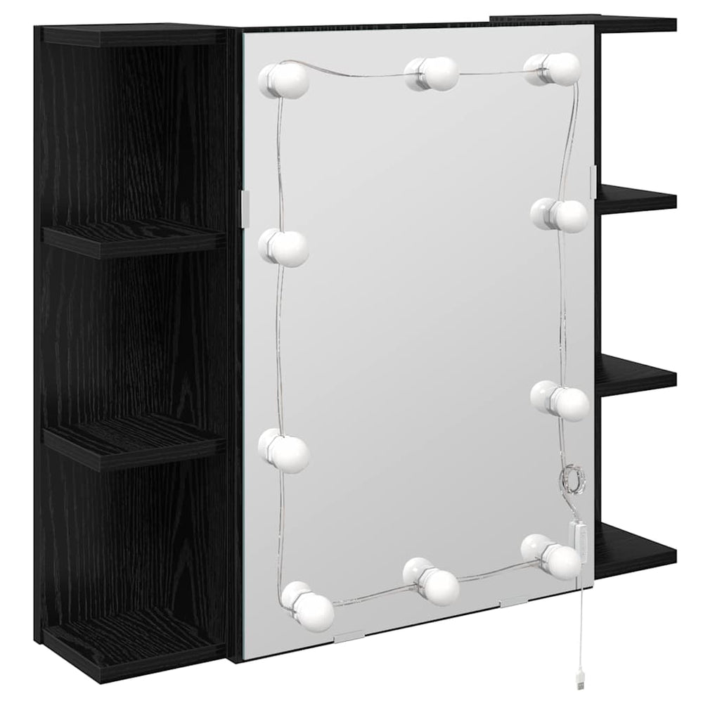 Spiegelschrank mit Regal, Schwarz Eiche, 70 cm