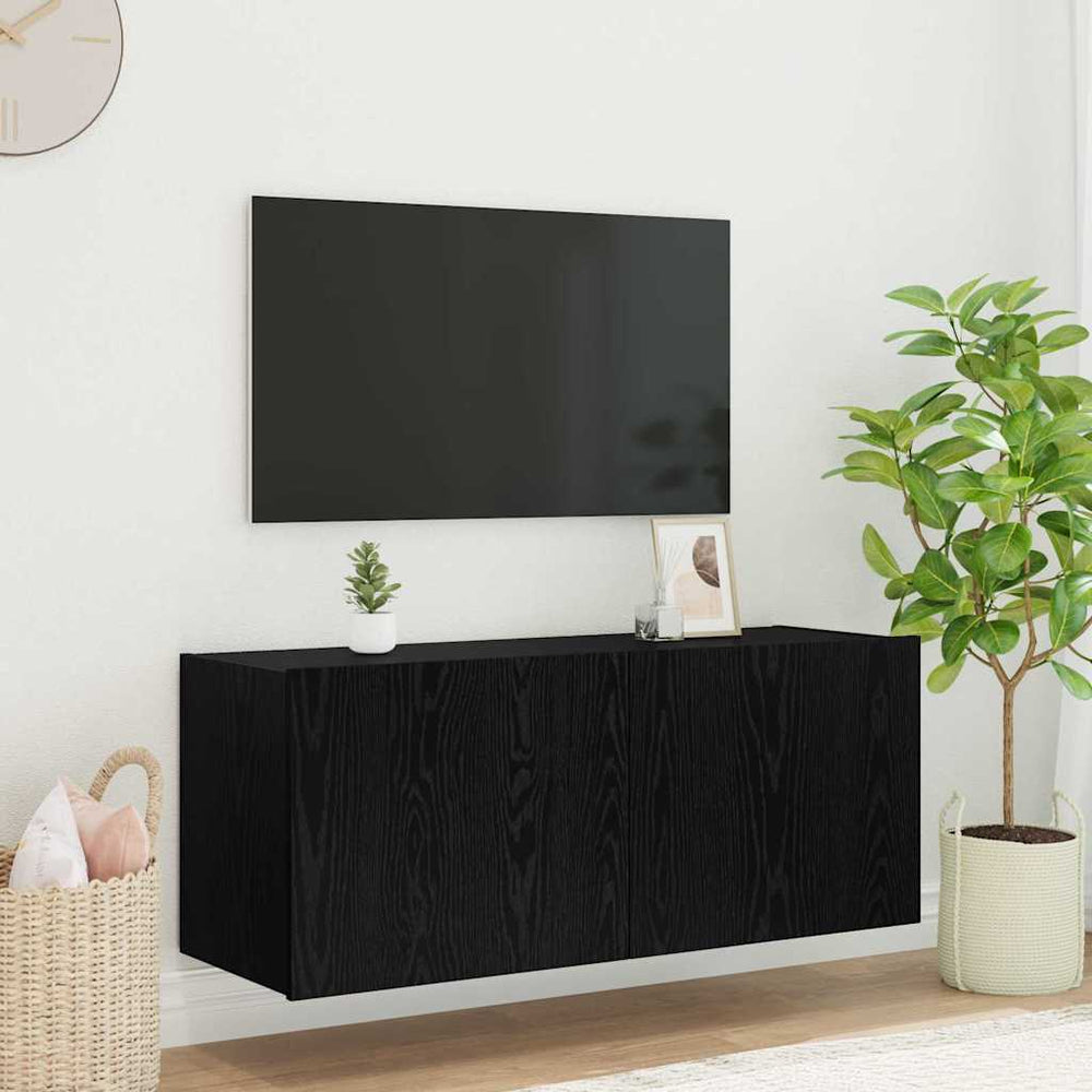 Meuble TV mural vidaXL avec LED, noir aspect chêne, 100 x 35 x 41 cm