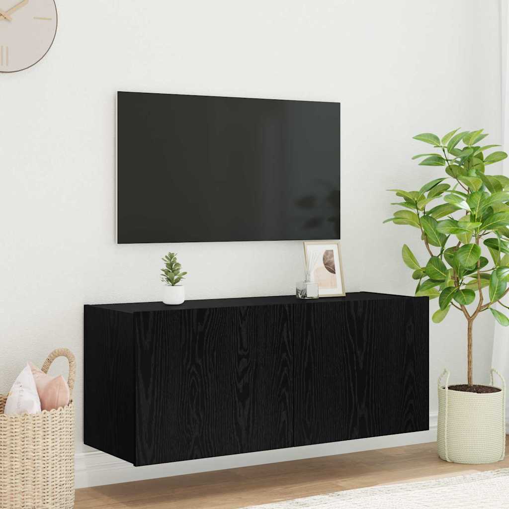 Meuble TV mural vidaXL avec LED, noir aspect chêne, 100 x 35 x 41 cm