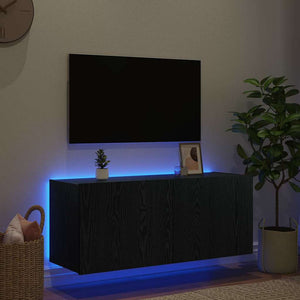 Meuble TV mural vidaXL avec LED, noir aspect chêne, 100 x 35 x 41 cm