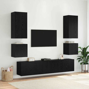 Meuble TV mural vidaXL avec LED, noir aspect chêne, 100 x 35 x 41 cm