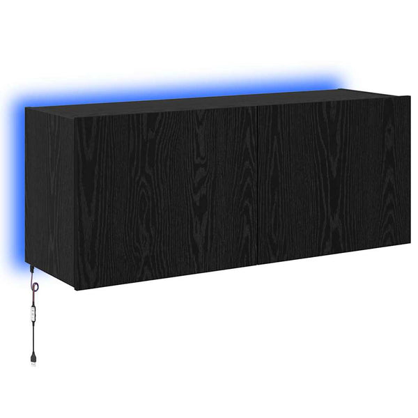 Meuble TV mural vidaXL avec LED, noir aspect chêne, 100 x 35 x 41 cm