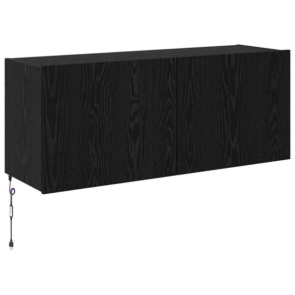 Meuble TV mural vidaXL avec LED, noir aspect chêne, 100 x 35 x 41 cm