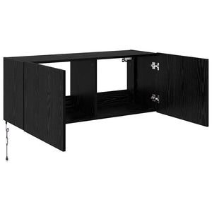 Meuble TV mural vidaXL avec LED, noir aspect chêne, 100 x 35 x 41 cm