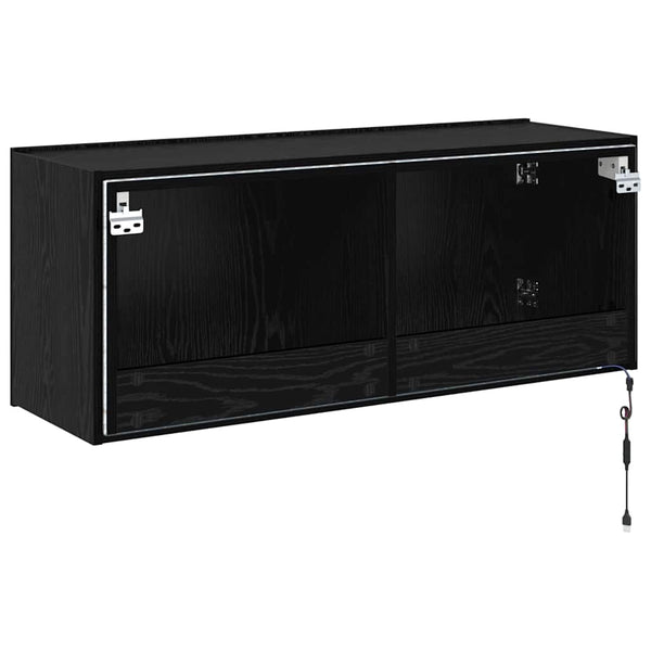 Meuble TV mural vidaXL avec LED, noir aspect chêne, 100 x 35 x 41 cm