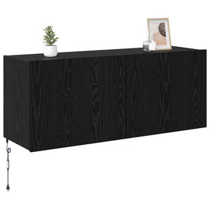 Meuble TV mural vidaXL avec LED, noir aspect chêne, 100 x 35 x 41 cm