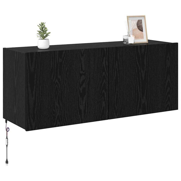 Meuble TV mural vidaXL avec LED, noir aspect chêne, 100 x 35 x 41 cm