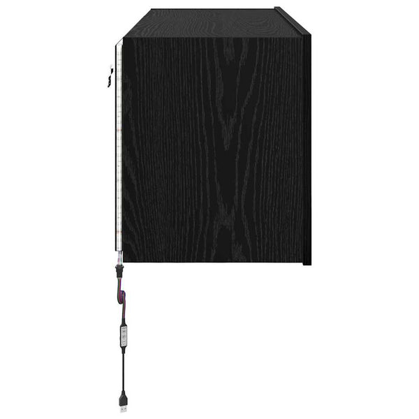 Meuble TV mural vidaXL avec LED, noir aspect chêne, 100 x 35 x 41 cm