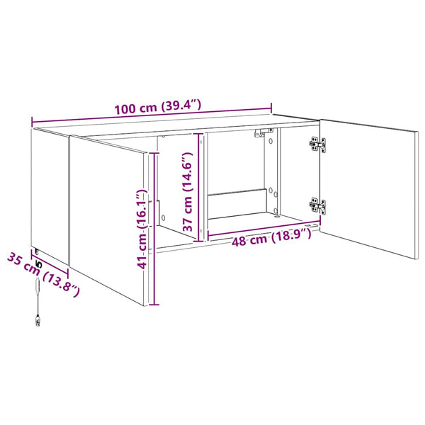 Meuble TV mural vidaXL avec LED, noir aspect chêne, 100 x 35 x 41 cm