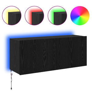 Meuble TV mural vidaXL avec LED, noir aspect chêne, 100 x 35 x 41 cm