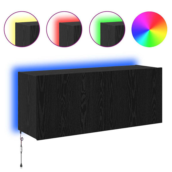Meuble TV mural vidaXL avec LED, noir aspect chêne, 100 x 35 x 41 cm