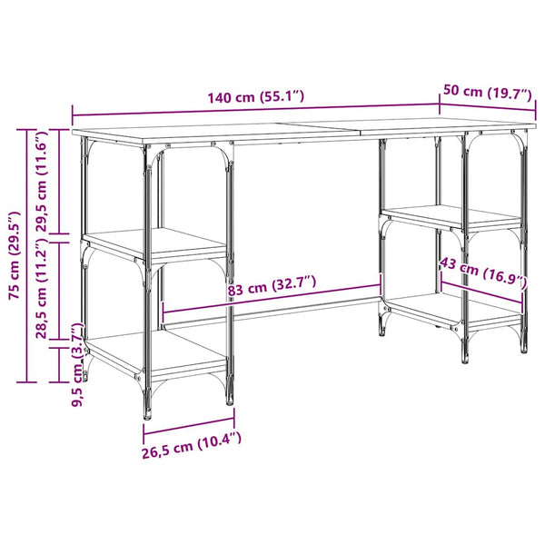 Schreibtisch mit Regal Altholz 140 cm