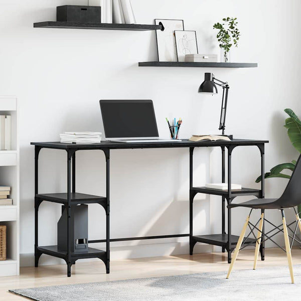 Schreibtisch mit Regal, Schwarz & Eiche, 140 cm