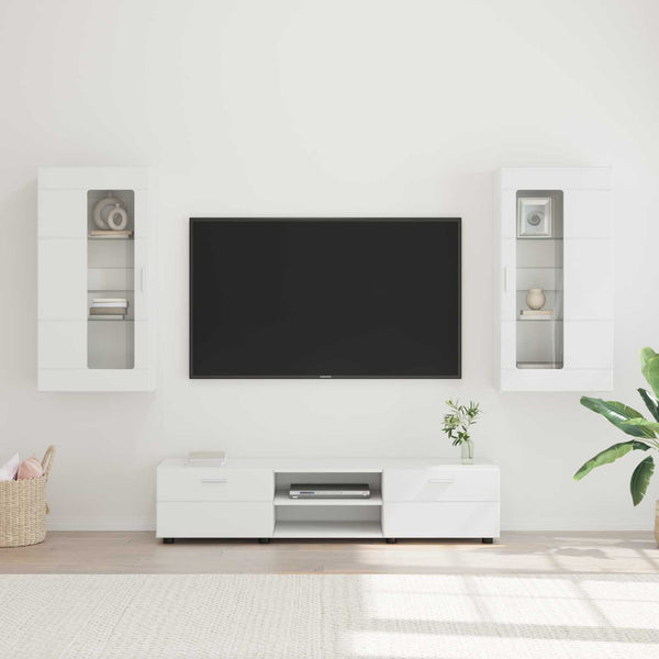 vidaXL Meuble TV avec tiroirs FLORIN 3 pcs Bois d'ingénierie Blanc