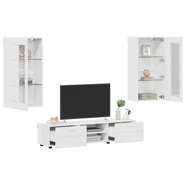 vidaXL Meuble TV avec tiroirs FLORIN 3 pcs Bois d'ingénierie Blanc