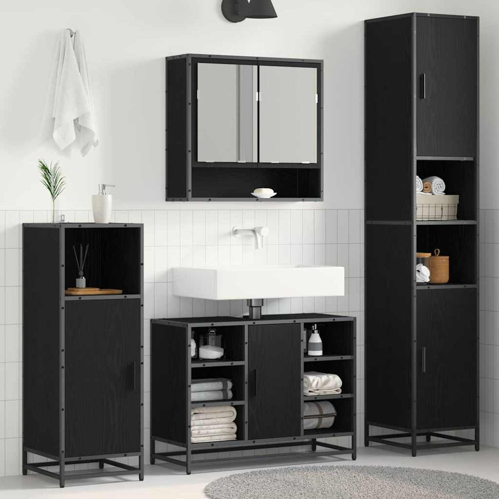 Ensemble de meubles de salle de bain vidaXL noir aspect chêne 35 x 37,5 x 188,5 cm