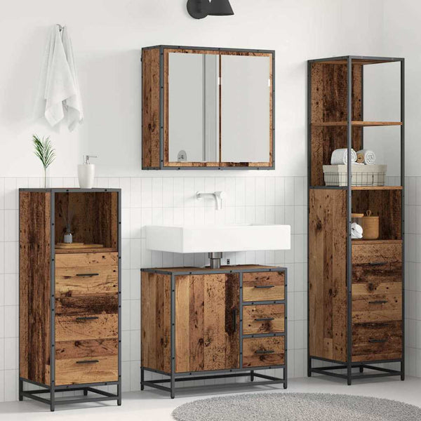 Badezimmermöbel Set Altholz 4-teilig