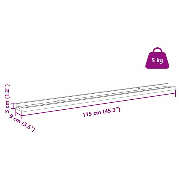 Rote Wandregale, 2er Set, 115 cm