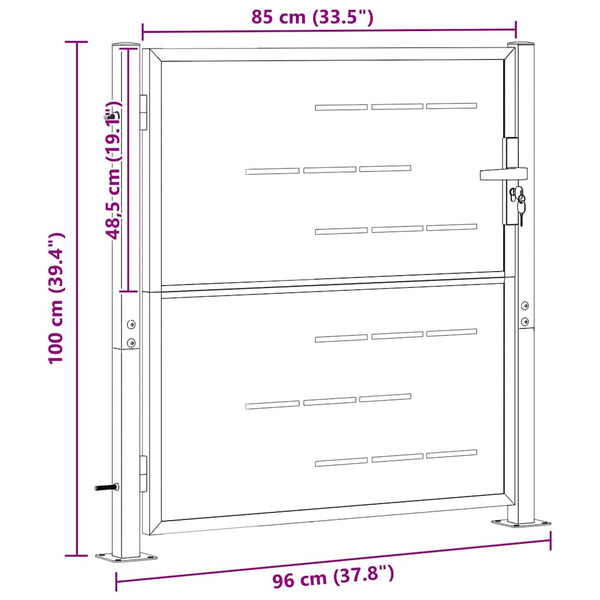 Gartentor Edelstahl Silber 85x97 cm mit Schloss