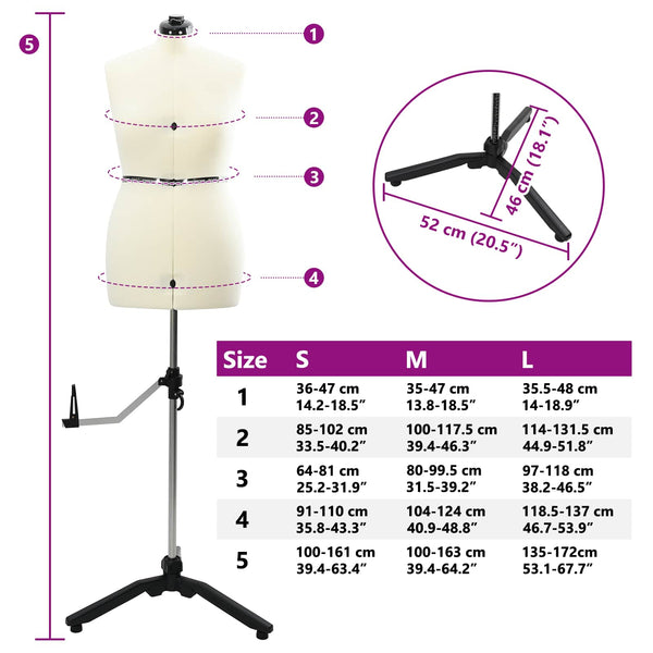 Verstellbare Schneiderpuppe Damen Creme M