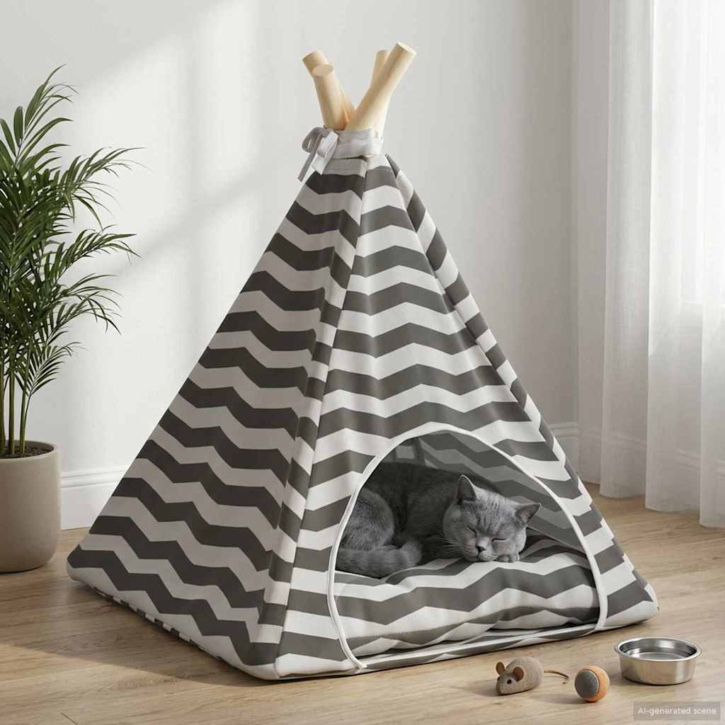 vidaXL Tipi pour animaux de compagnie avec coussin blanc et gris 40 x 40 x 50 cm