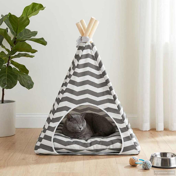 vidaXL Tipi pour animaux de compagnie avec coussin blanc et gris 40 x 40 x 50 cm