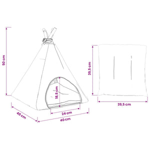 vidaXL Tipi pour animaux de compagnie avec coussin blanc et gris 40 x 40 x 50 cm