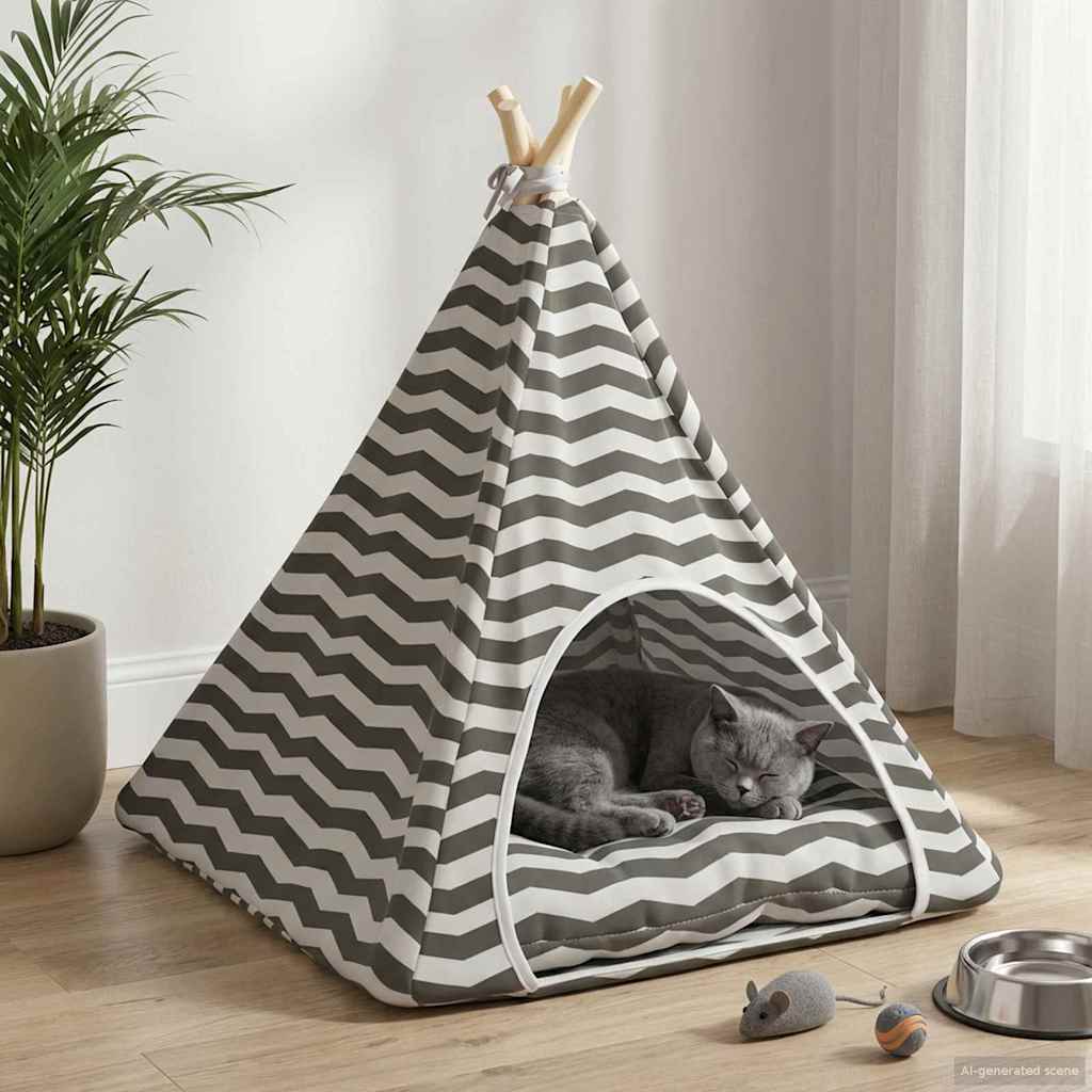 Haustier Tipi Zelt mit Kissen Weiß/Grau