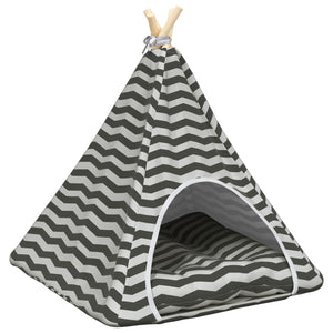 Haustier Tipi Zelt mit Kissen Weiß/Grau
