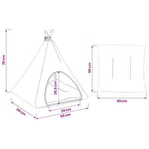 Haustier Tipi Zelt mit Kissen Weiß/Grau