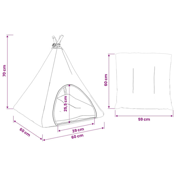 Haustier Tipi Zelt mit Kissen Weiß/Grau