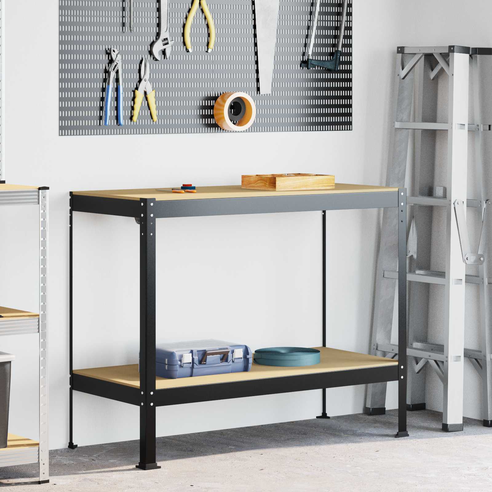 Werkbank Schwarz mit Lochwand