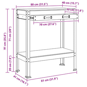 Werkbank mit Regal, Schwarz, 80x40x91cm