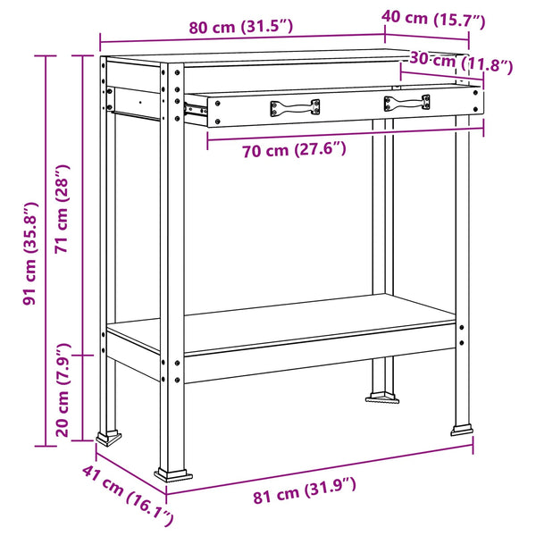 Werkbank mit Regal, Schwarz, 80x40x91cm