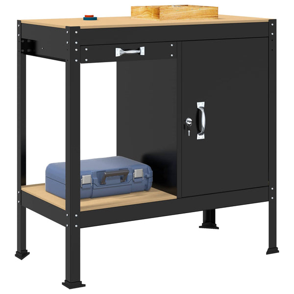 Werkbank mit Regal Schwarz 90x49x91cm