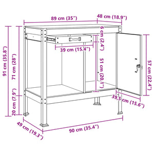 Werkbank mit Regal Schwarz 90x49x91cm
