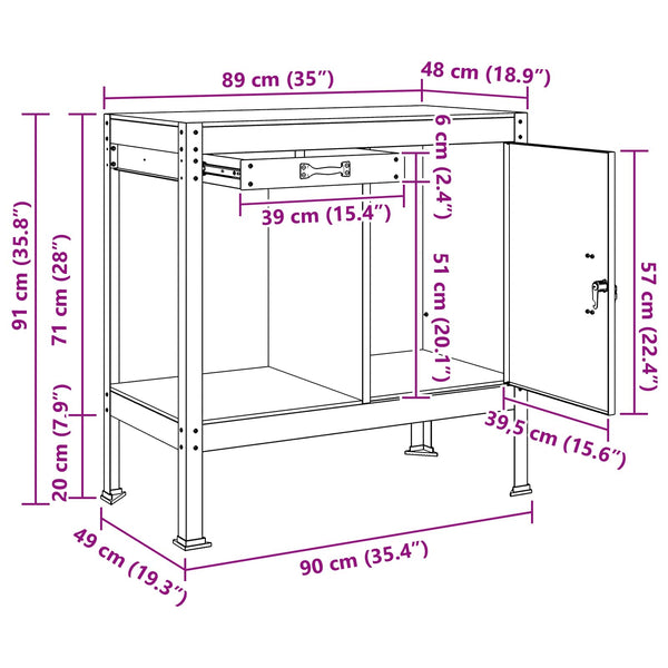 Werkbank mit Regal Schwarz 90x49x91cm