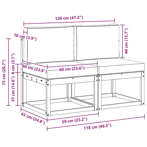 2er Set Akazie Outdoor Mittelsofa