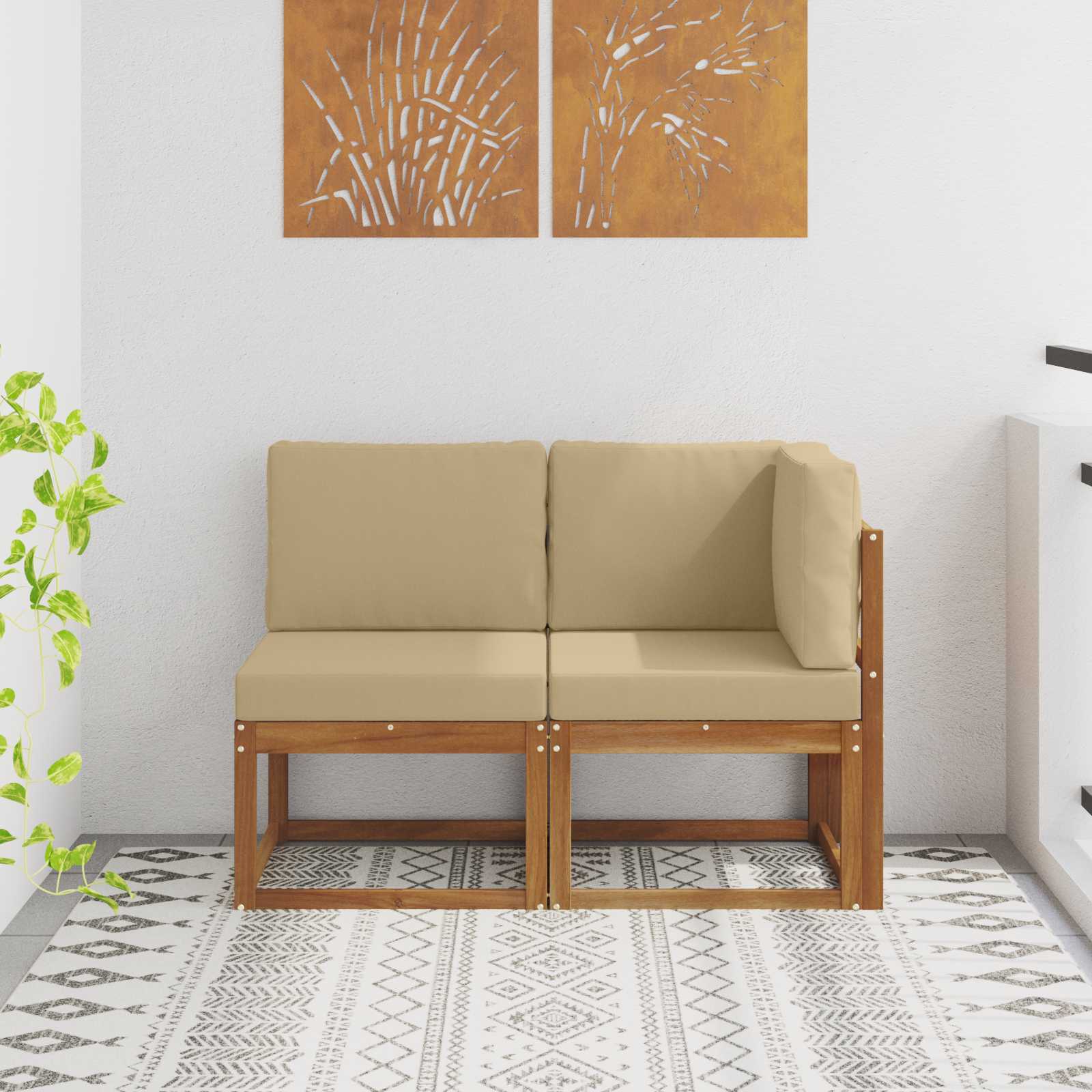 Outdoor Mittel- & Ecksofa Natur Beige mit Kissen