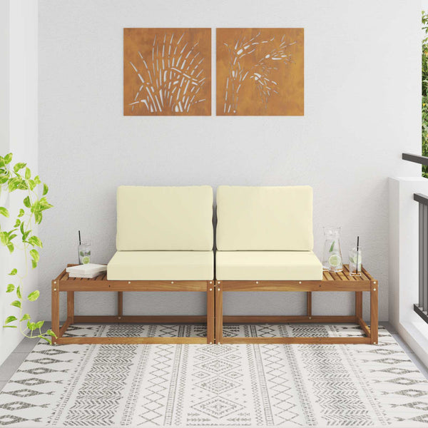 2er Outdoor End Sofa Akazie Natur Creme