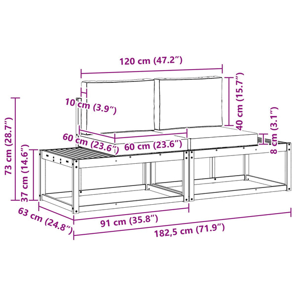 2er Outdoor End Sofa Akazie Natur Creme