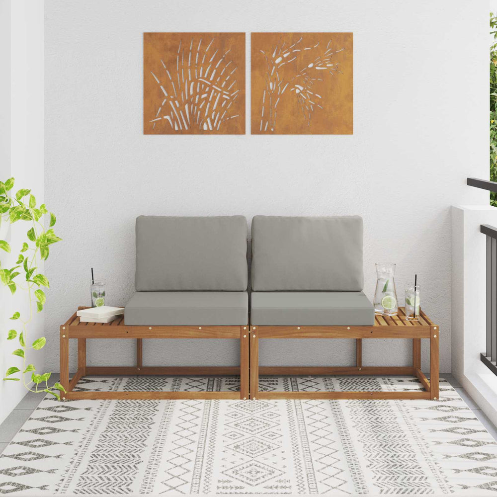 Outdoor End Sofa mit Kissen, Akazienholz Hellgrau