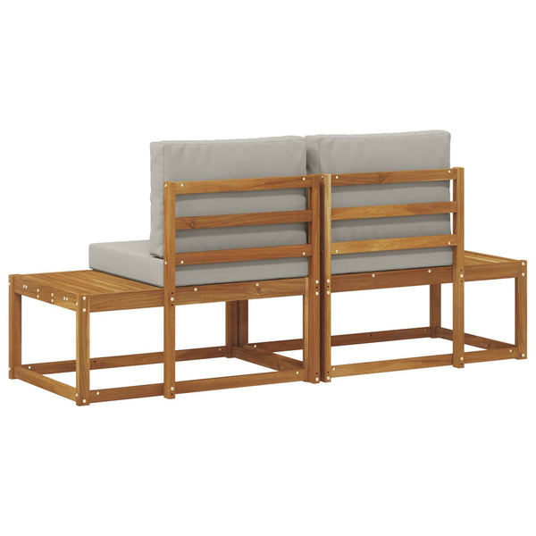 Outdoor End Sofa mit Kissen, Akazienholz Hellgrau