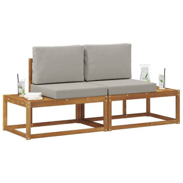 Outdoor End Sofa mit Kissen, Akazienholz Hellgrau