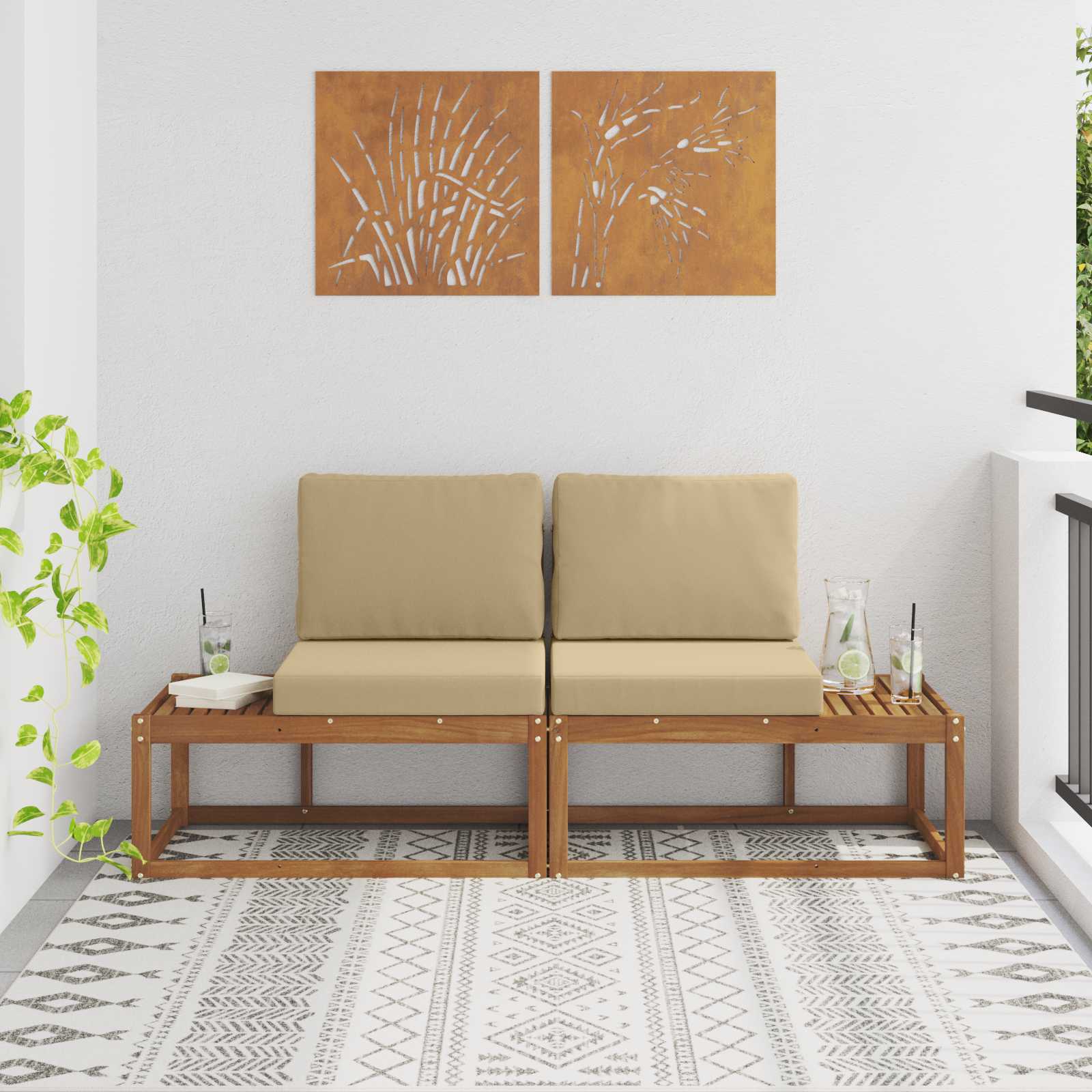 Outdoor End Sofa 2er Set Akazie Natur Beige