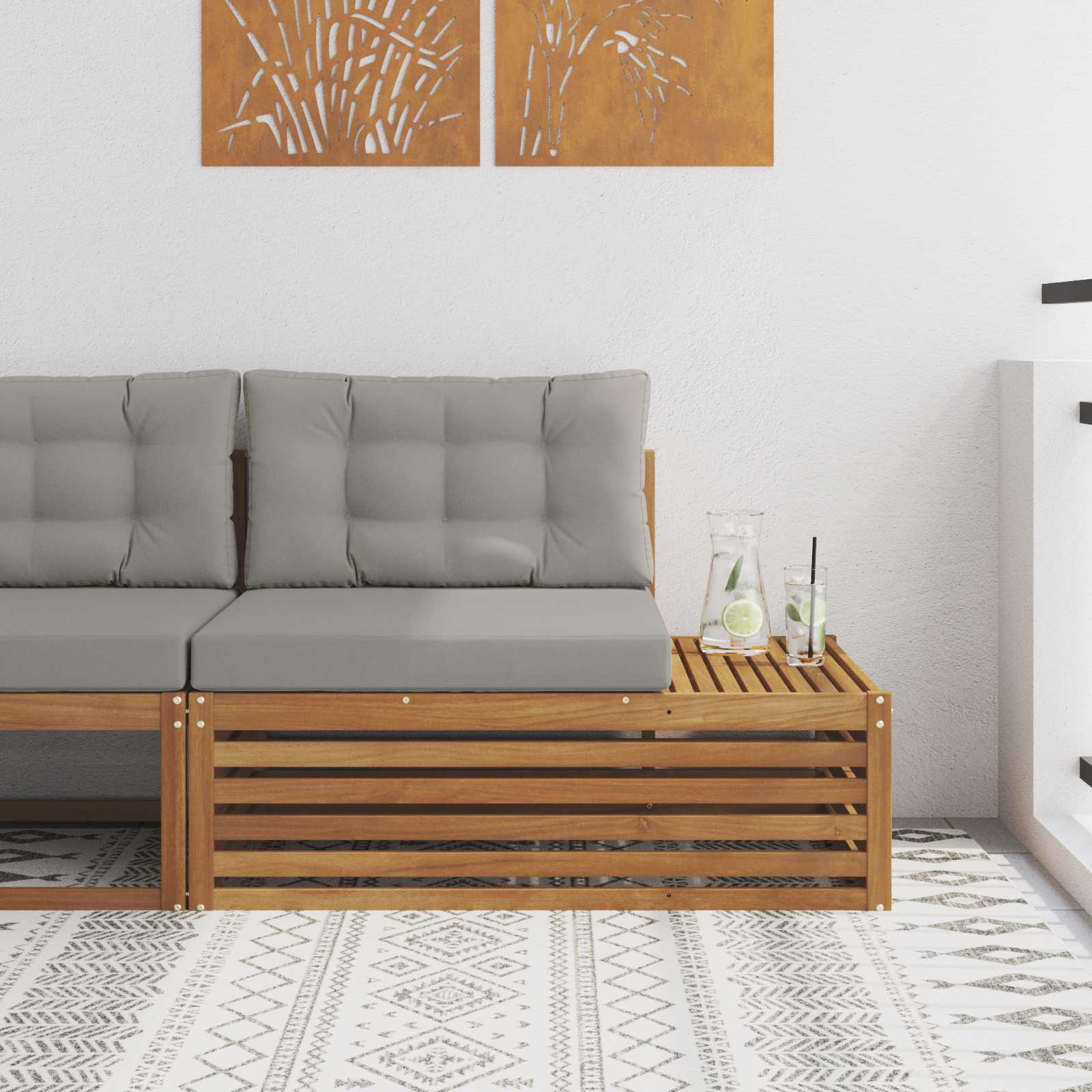 Outdoor Endsofa, 3-teilig, Akazienholz hellgrau